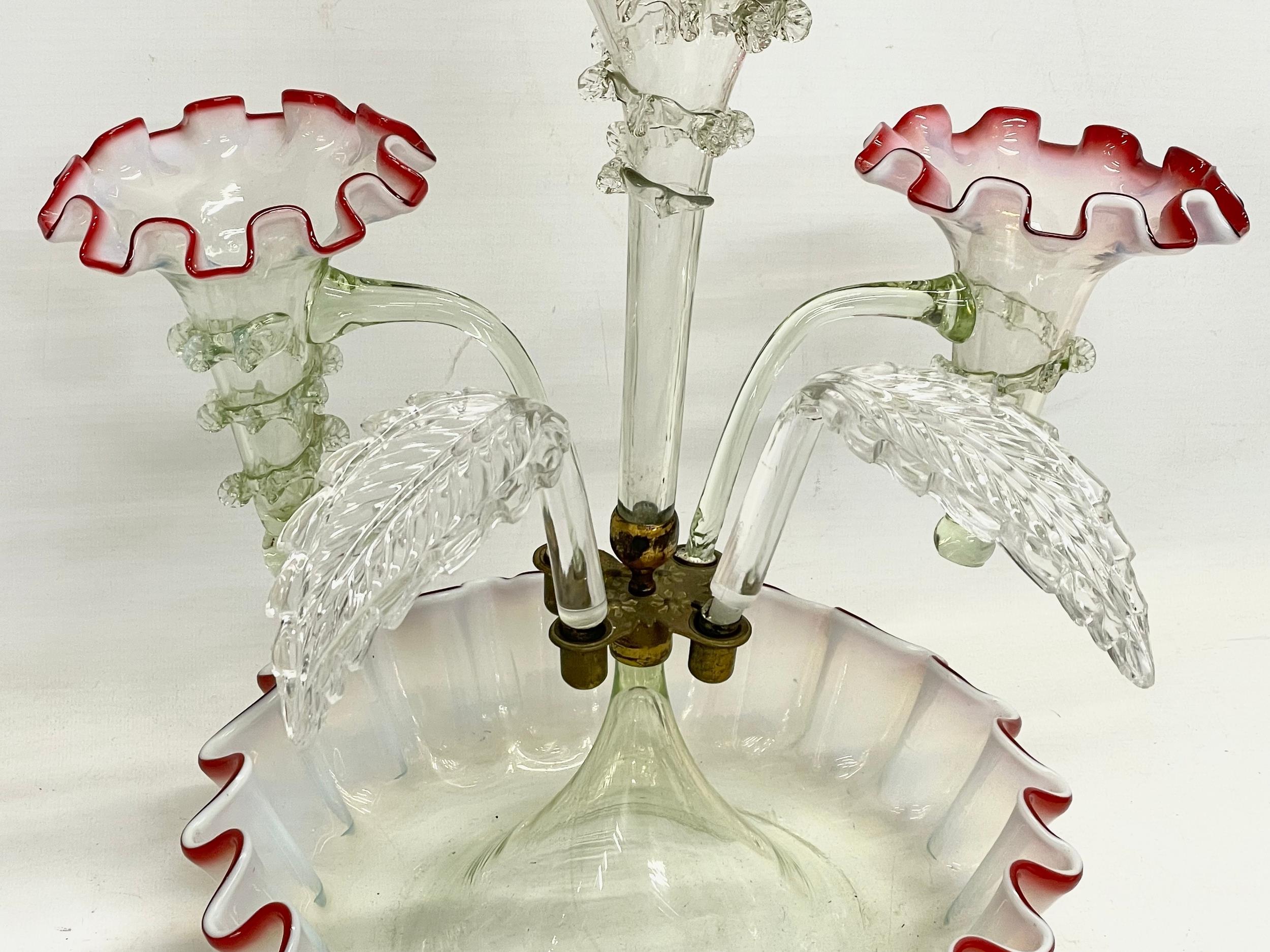 A Victorian Vaseline Glass epergne. 27x42cm. - Image 4 of 5