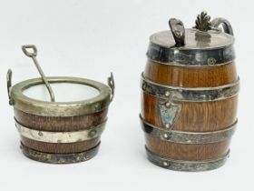 A 2 piece Victorian oak and silver plated condiment set by John Grinsell & Sons. Circa 1880. 9x8cm