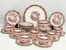 A 32 piece early 20th century Blairs China England fine porcelain tea set with red and white Grecian