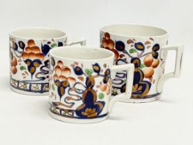 3 19th century Allertons pottery mugs. Gaudy Welsh style. 14x10cm