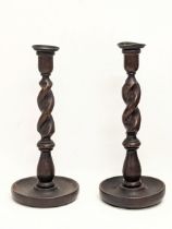 A pair of tall early 20th century oak Barley Twist candlesticks. Circa 1900-1920. 32cm