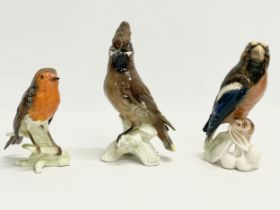 3 1960’s Goebel pottery birds. A Goebel Waxwing 17cm. A Goebel Robin 12.5cm. A Goebel Hawfinch 16cm.