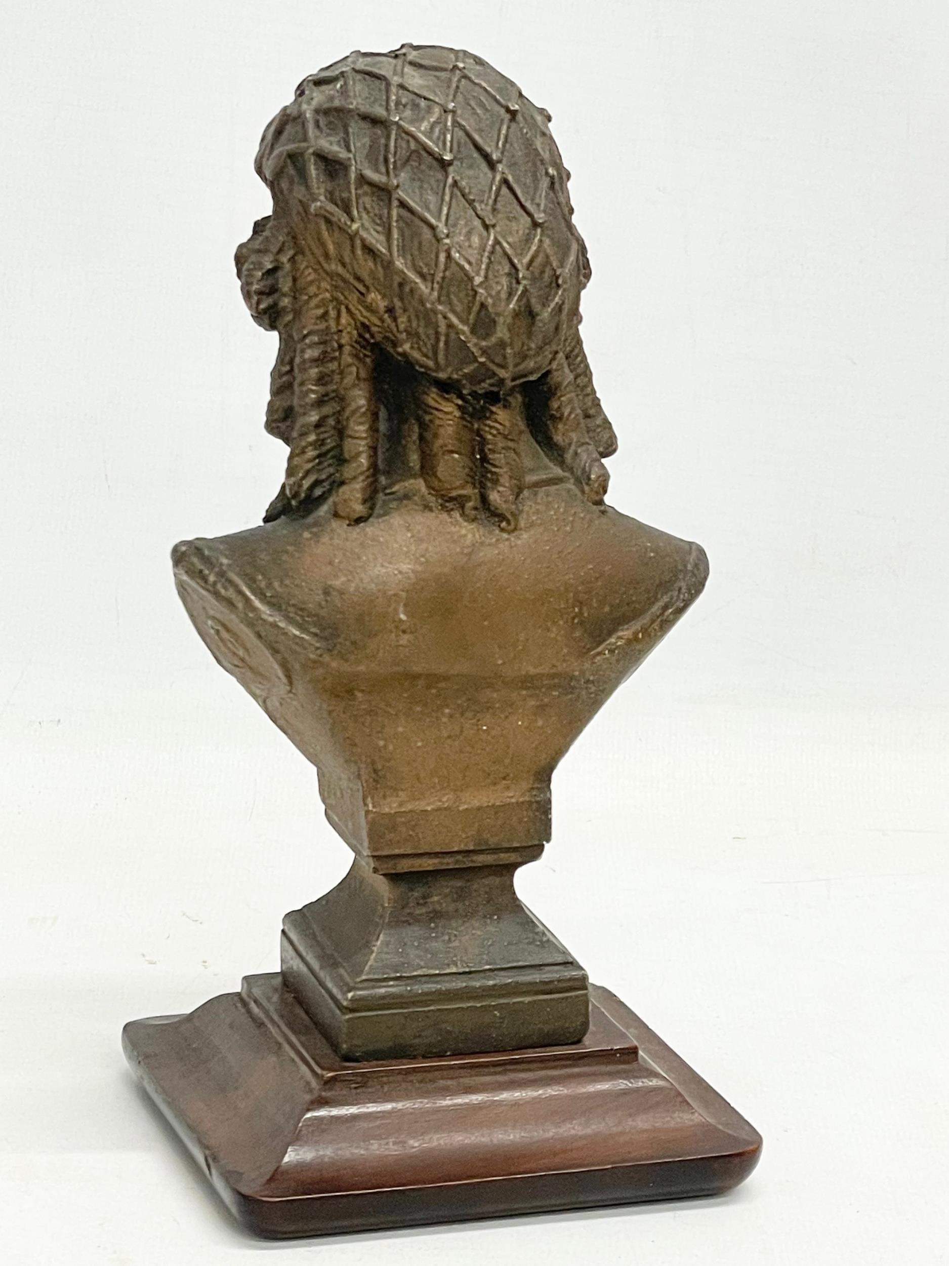 A 19th century spelter bust on stand with a pair of late 19th century brass candlesticks. Bust - Image 6 of 6