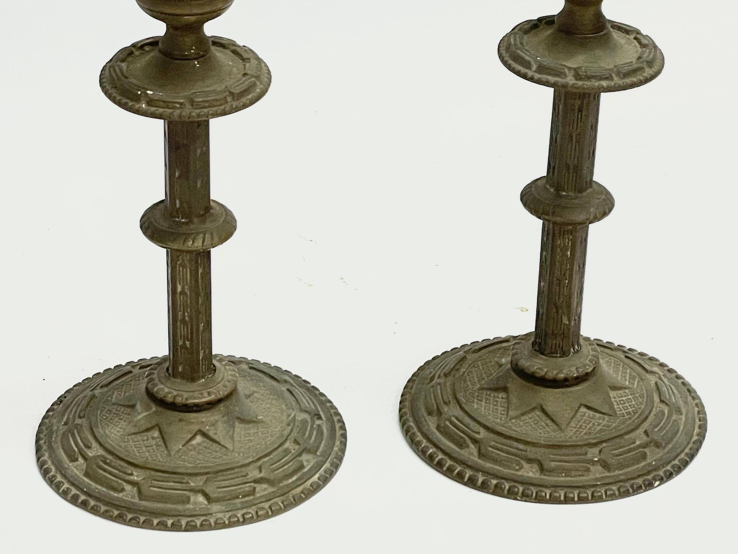 A 19th century spelter bust on stand with a pair of late 19th century brass candlesticks. Bust - Image 3 of 6