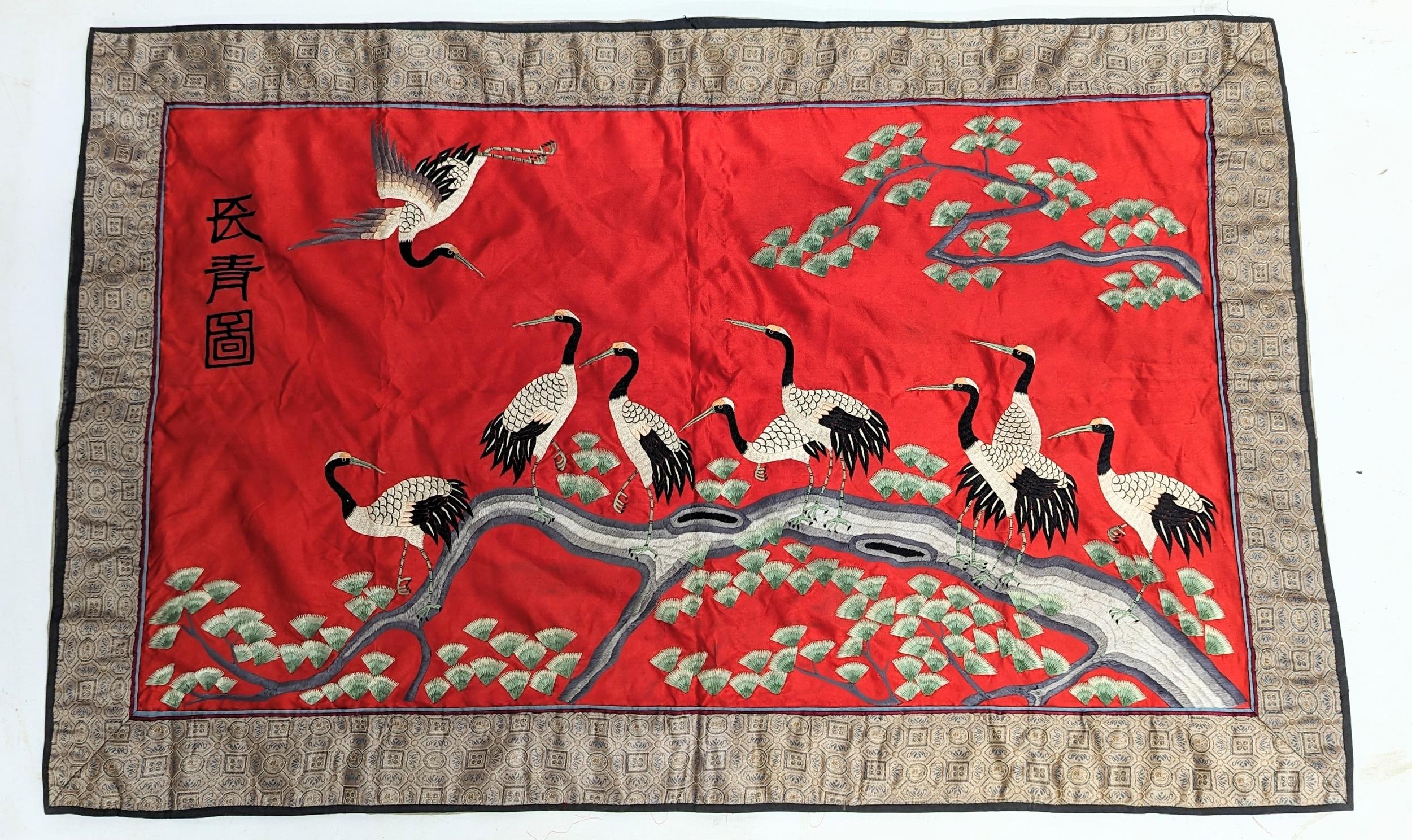 A vintage Japanese embroidered silk. 96x60cm