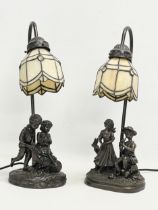 A pair of Crosa figurine table lamps with Tiffany style shades. 44cm