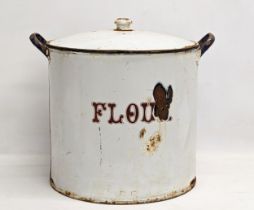 A large early 20th century enamel flour pot. 44x41cm