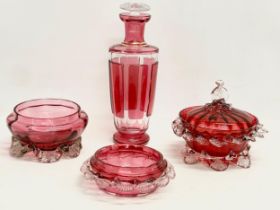 A collection of Victorian Ruby and Cranberry Glass. Decanter measures 24cm