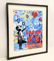 A Banksy Balloon Girl Print, Mr Brainwash 'It's A Wonderful World.' 52.5x62.5cm