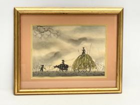 A signed Japanese watercolour. 29.5x20.5cm. Frame 44x35cm