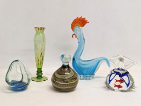 A collection of Art Glass Including Murano, Mdina, and a Baccarat style vase. Largest measures 22cm