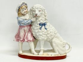 An early 20th century Staffordshire poodle dog and girl. 1900. 25x23cm