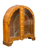An Art Deco walnut china cabinet. 112x30x124cm