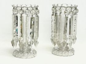 A pair of large Victorian heavy cut glass lustres. 26x30.5cm.