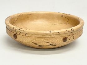 A vintage Spalted Beech fruit bowl with afromosia studs. 27x8cm