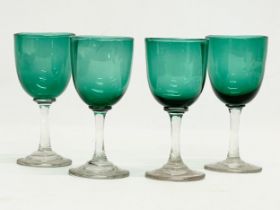 A set of 4 late 19th/early 20th century Bristol Green wine glasses. In the early to mid 19th century