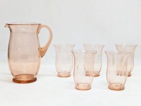 A 1960s Mid Century glass drinking set. Jug measures 20cm