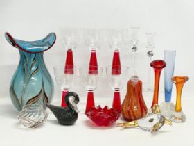 A good collection of Art Glass. Including a pair of large Danish candlesticks by Glaspusteriet