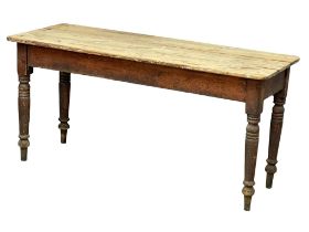A large Victorian pine farmhouse food preparation kitchen table. 152x61.5x74cm