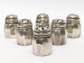 A set of 6 silver salt and pepper shakers. Stamped W. E. R. 3cm. 1.9g