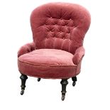 A Victorian button back ladies parlour chair.