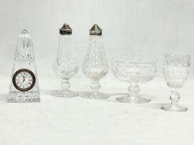 A collection of Waterford Crystal. A pair of Waterford ‘Lismore’ salt ad pepper shakers 15.5cm. A