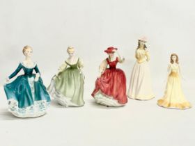 5 Royal Doulton figurines. 21cm. Royal Doulton Fair Lady. Royal Doulton Janine. Royal Doulton