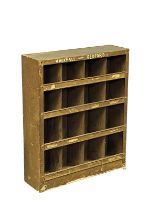 A 1930s metal workshop pigeonhole cabinet. 61.5x18x73.5cm