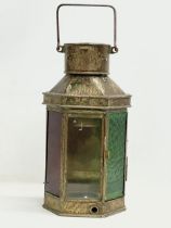 An Eli Griffiths & Sons brass lantern with stained glass panels. 1940. 22x12x40cm