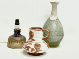 2 pieces of West German Mid Century pottery and a large glazed stoneware vase. West German drip