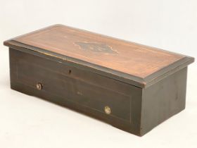 A Victorian inlaid rosewood music box. 42x20x12.5cm