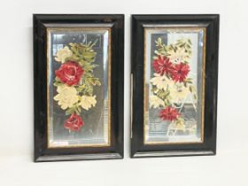 A pair of early 20th century hand painted mirrors, in gilt and lacquered frames. Circa 1900. 29.