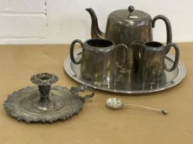 Silver plate, including a Victorian silver plated candleholder 20x6.5cm