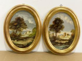 2 signed oil paintings in gilt frames. 17x22cm