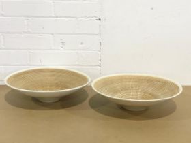 A pair of large pottery fruit bowls. 35.5x9cm