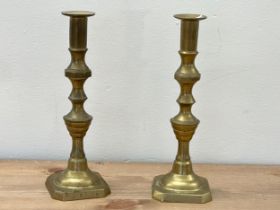A pair of vintage Victorian style brass candlesticks. 25cm