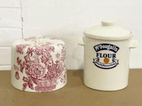 A vintage pottery food cover and a McDougalls flour pot. 24cm