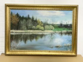 A large signed oil painting in gilt frame. River Bann, County Londonderry. 105.5x75cm