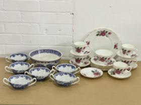 A collection of pottery. Myott & Sons blue and white bowl and 6 soup bowls with a Duchess part tea