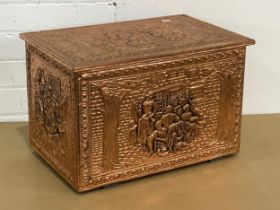 A vintage copper coal box. 46x30x29.5cm