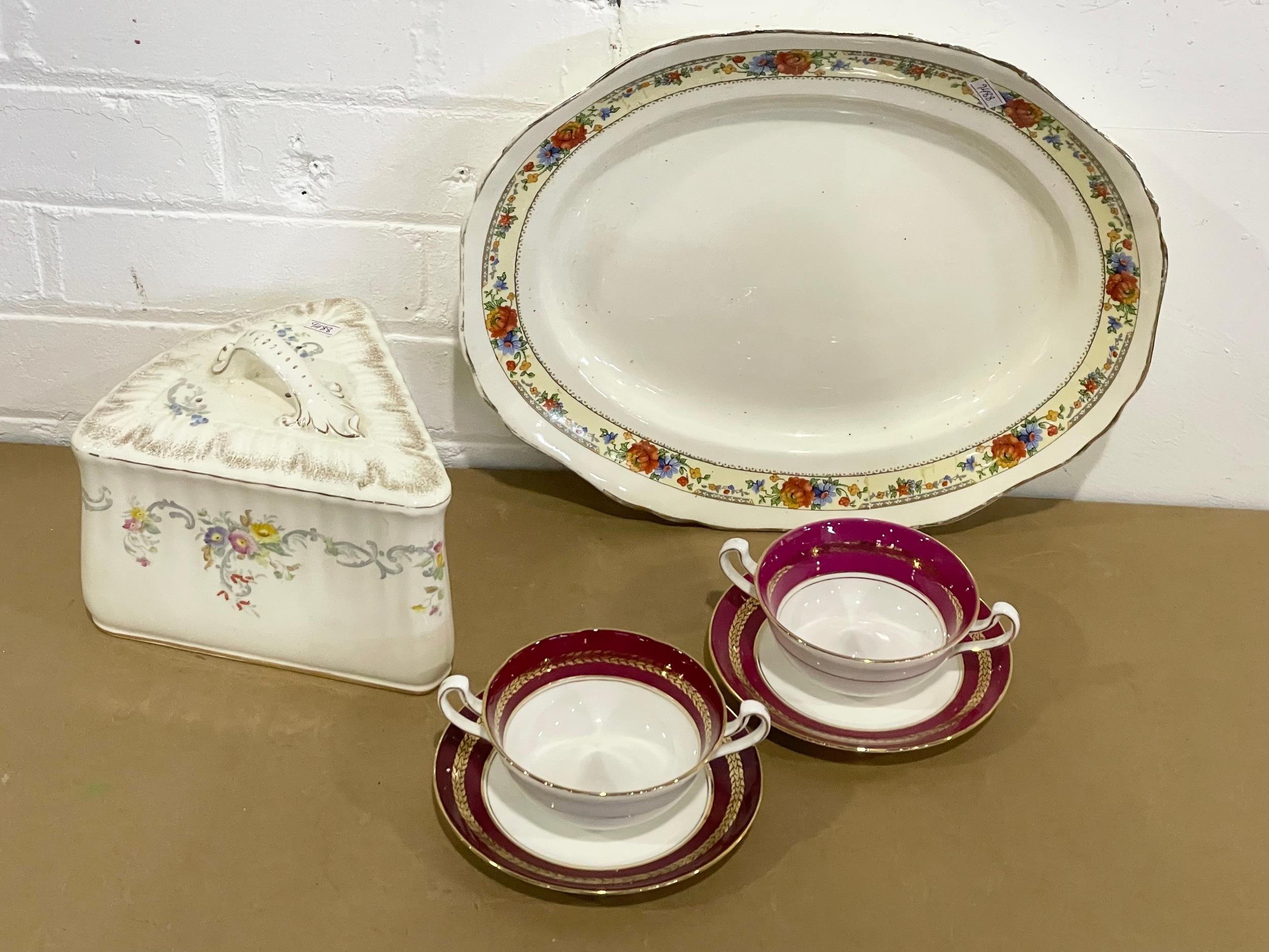 A collection of pottery. Including a large Victorian cheese dish. A Coronaware platter and 2 Royal - Image 2 of 6