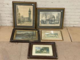 19th century and vintage prints. Including 2 signed prints by Jim Dunlop of Belfast Northern Ireland