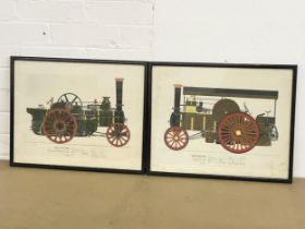 2 vintage steam engine prints. 46x36.5cm