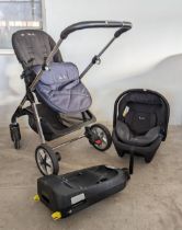 A Silver Cross pram with car seat and attachment