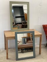 2 large pine framed wall mirrors. Largest 74x104.5cm