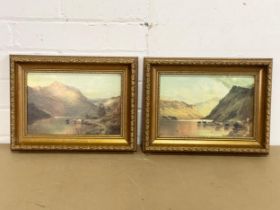 A pair of vintage gilt framed oleographs. 32x24cm