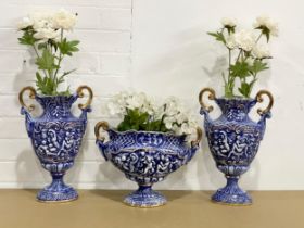 A set of 3 large Italian pottery vases. 38cm