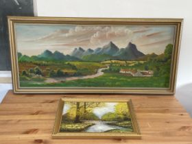 2 oil paintings. Largest by P. Madden. Measuring 114x53cm