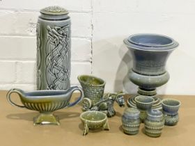A quantity of Irish Shamrock pottery. Large jar with lid 29cm. Large pottery urn 16x20cm