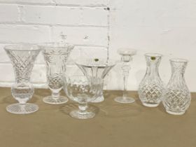 A collection of Tyrone Crystal and a Darlington crystal footed bowl. Pair of Tyrone vases 18cm.